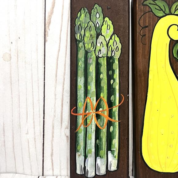 Folk Art Rustic Farmhouse Kitchen Vibrant Vegetables 3 Panel Wood Paintings Set - Picture 2 of 9